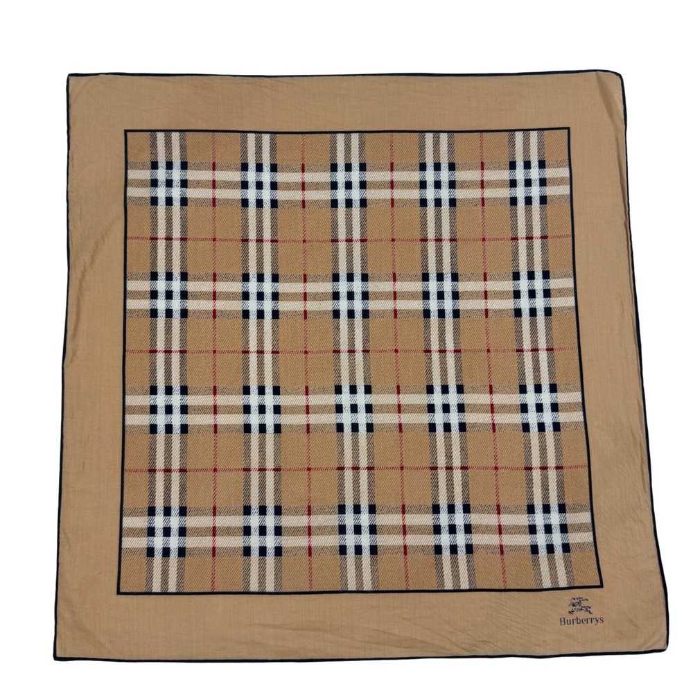 Vintage Burberrys Nova Check Square Scarf Tan Plaid Pocket Square 17.5in